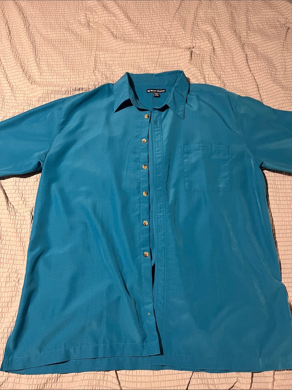 West Marine Men’s 2XL Blue Fishing Shirt Short Sleeve Button Front NWOT